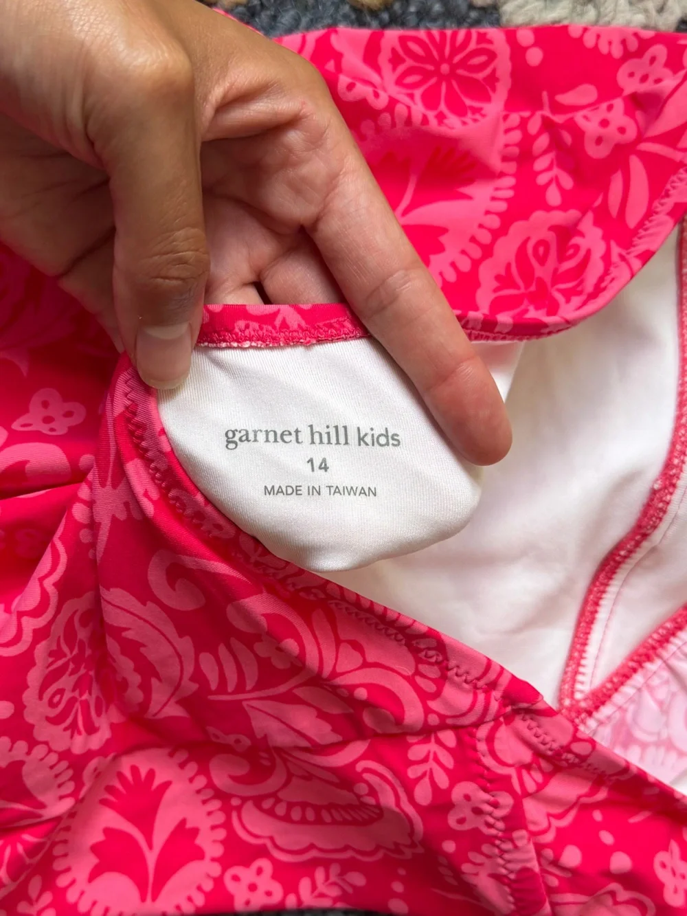 Garnet Hill Kids Floral Halter One-Piece Swimsuit - Hot Pink Size 14 Ruffle